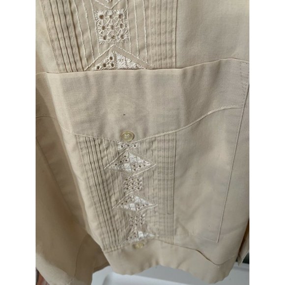 Vintage SUPREME Men’s Guayabera Tan Sz 1X Embroidered Short Sleeve Button Shirt - Picture 4 of 7